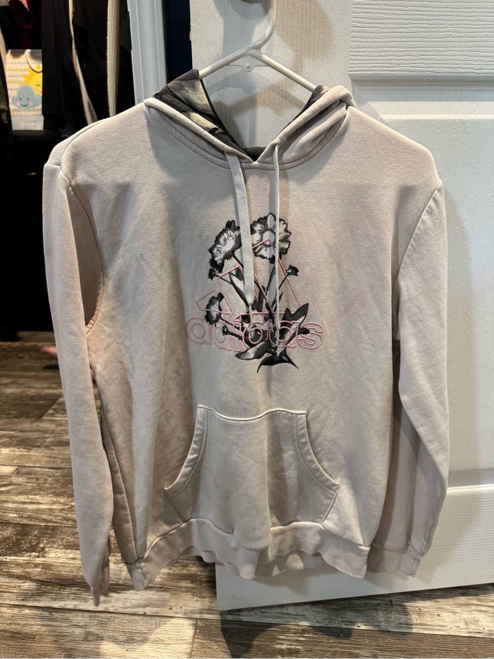 adidas Pink Floral Logo Hoodie with Contrast Hood